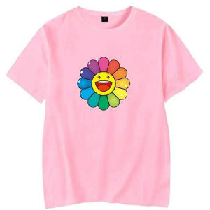 Camiseta J Balvin rosa con flor de colores